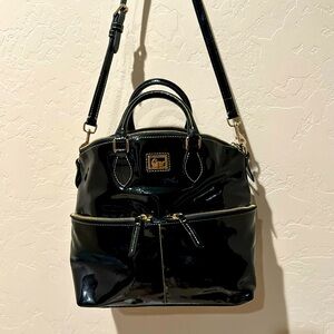 Dooney & Bourke black patent leather satchel and shoulder bag.